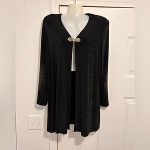 Picadilly Fashion Vintage Black Long Open Cardigan with Gold Clasp Size Small